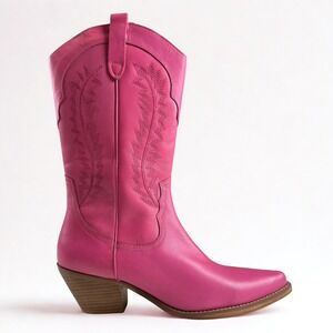 Matisse Mylie Cowboy Boots Womens 8 Pink Leather Western Embroidered Mid Calf